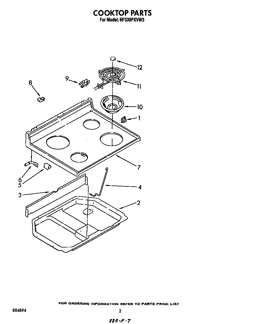 Whirlpool RF330PXVW3 cook top diagram