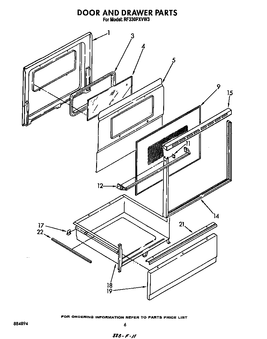 Whirlpool RF330PXVW3 door and drawer diagram