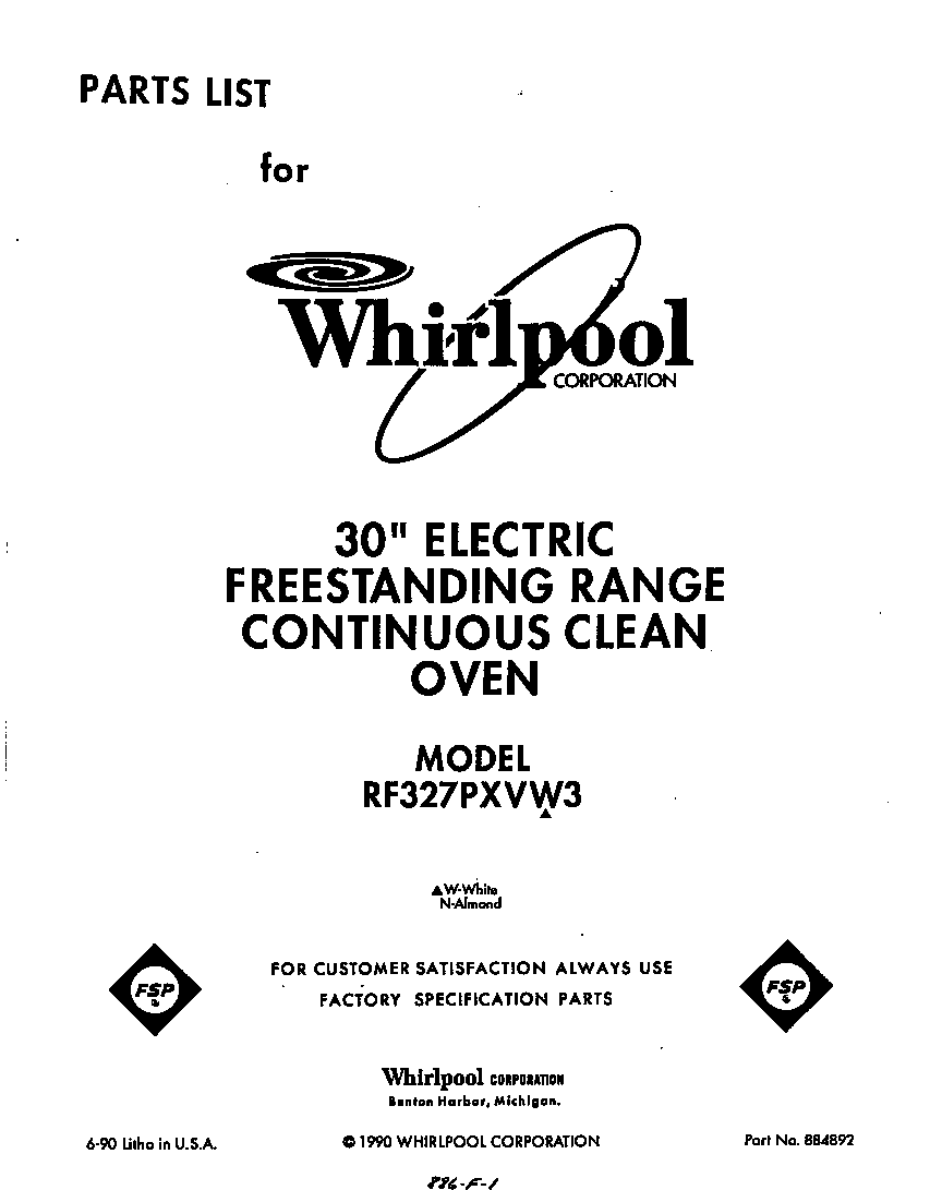 Whirlpool RF327PXVW3 front cover diagram