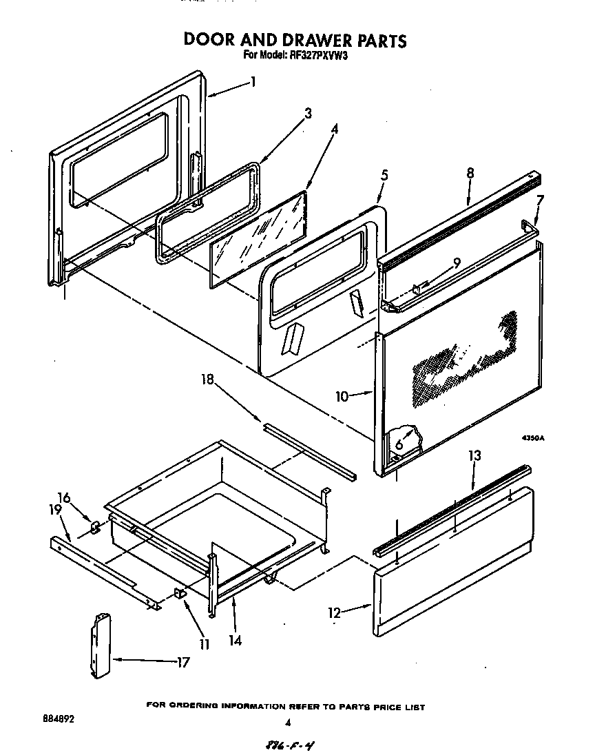 Whirlpool RF327PXVW3 door and drawer diagram