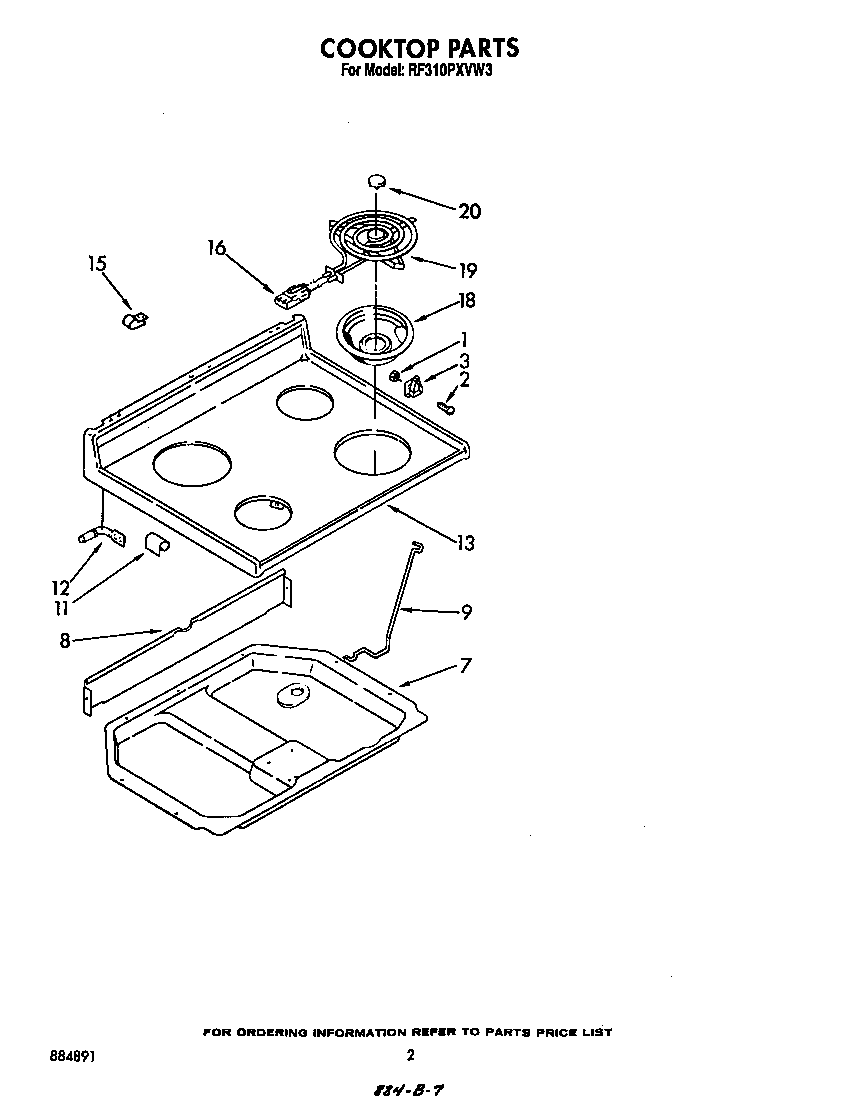 Whirlpool RF310PXVW3 cook top diagram