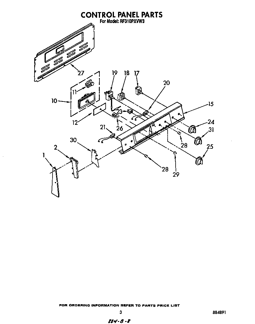 Whirlpool RF310PXVW3 control panel diagram