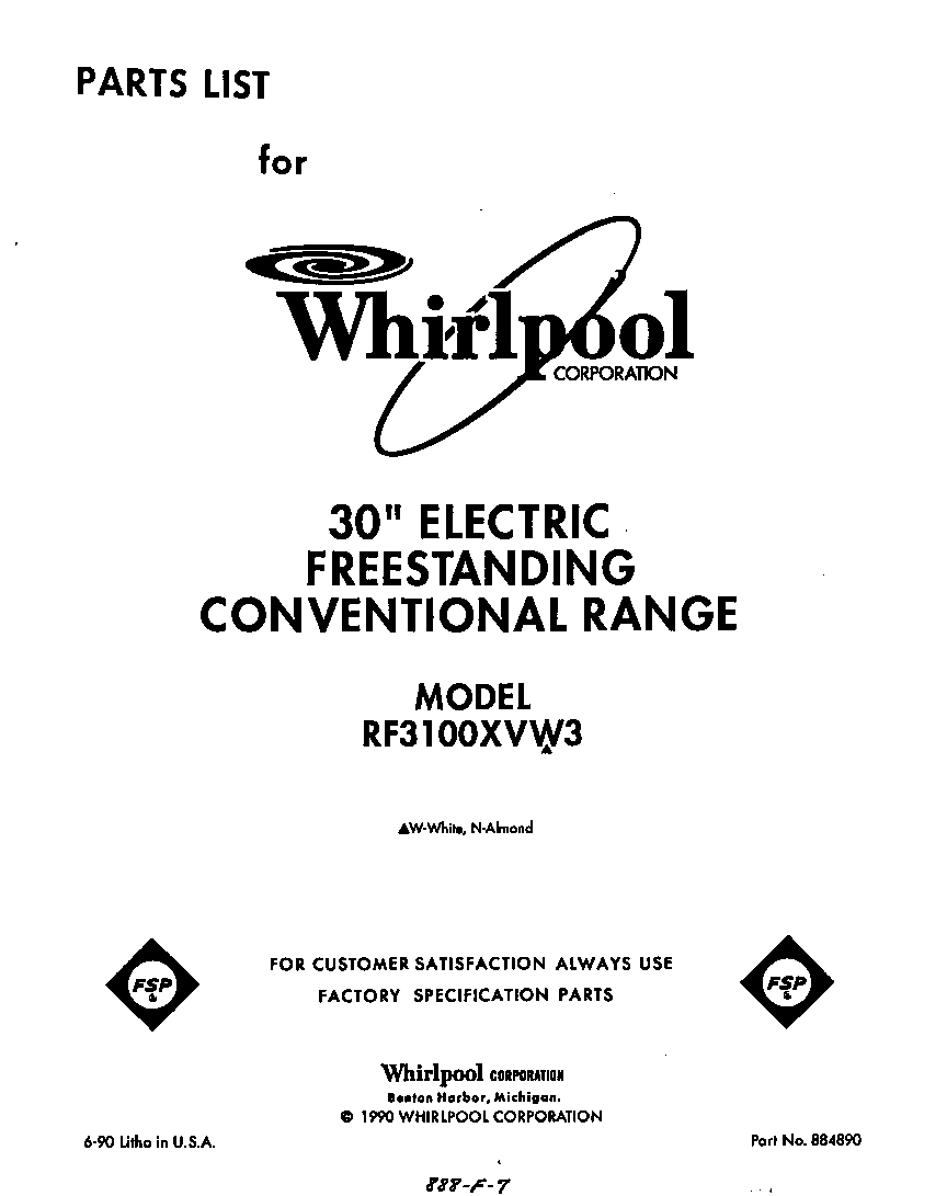 Whirlpool RF3100XVW3 front cover diagram