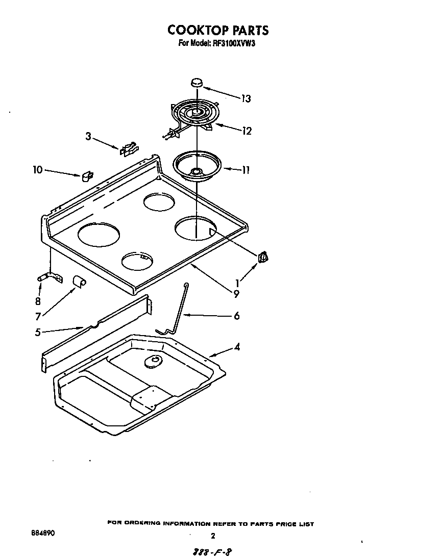 Whirlpool RF3100XVW3 cook top diagram