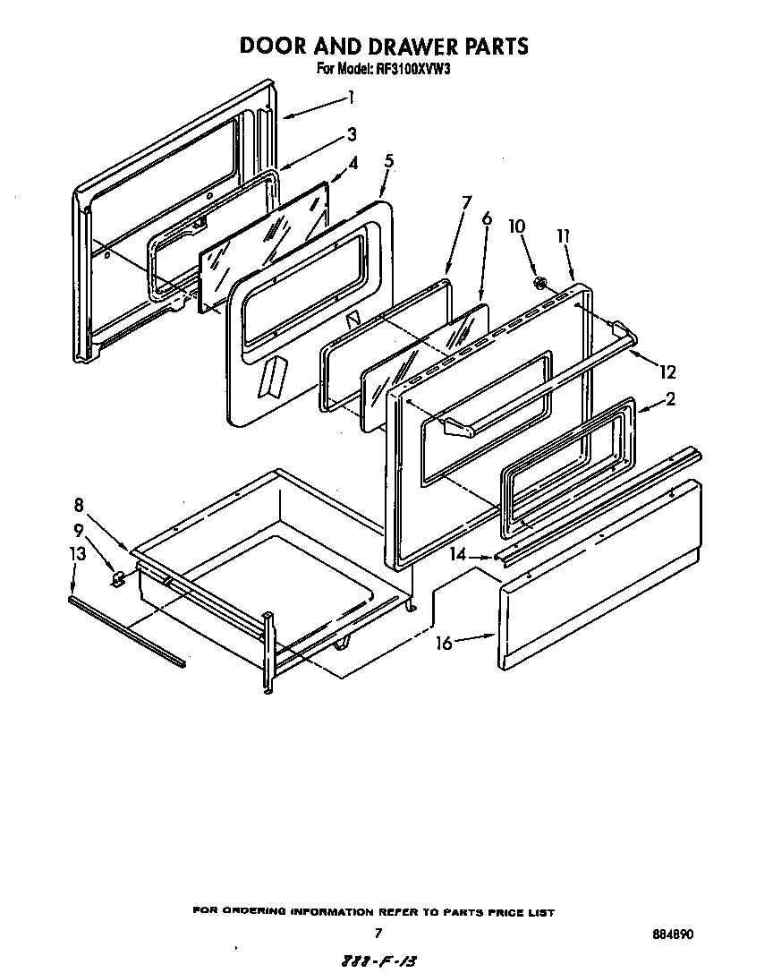 Whirlpool RF3100XVW3 door and drawer diagram