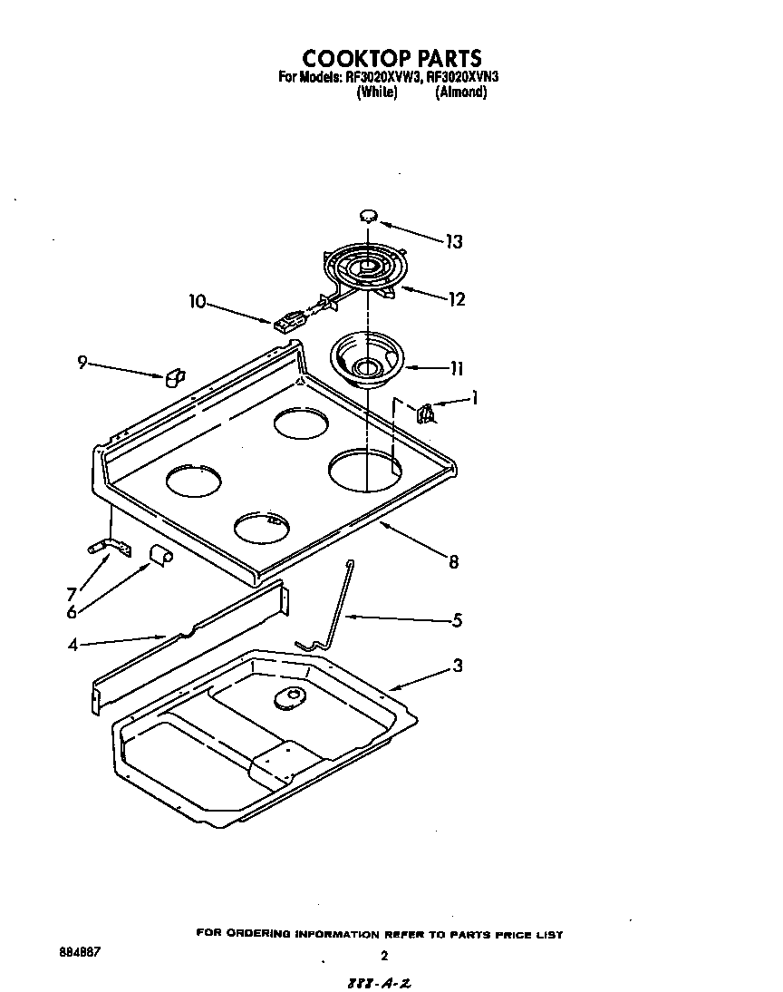 Whirlpool RF3020XVW3 cook top diagram
