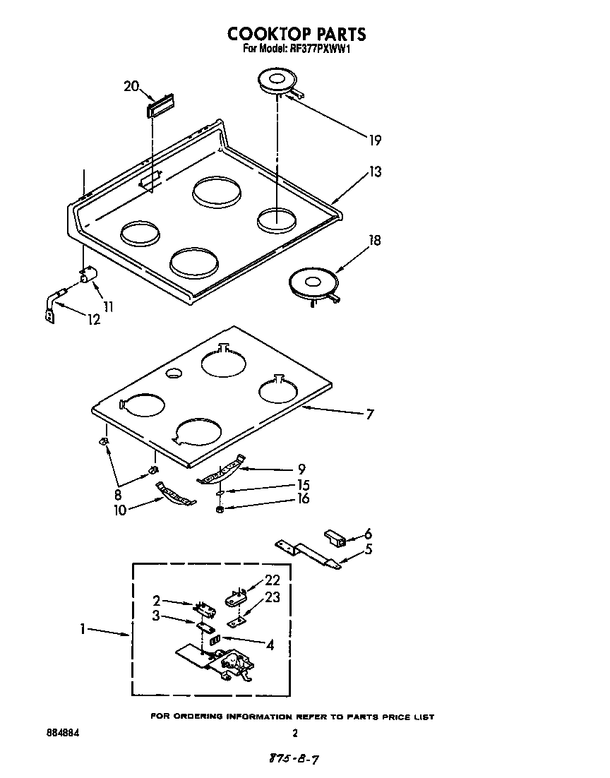 Whirlpool RF377PXWW1 cooktop diagram