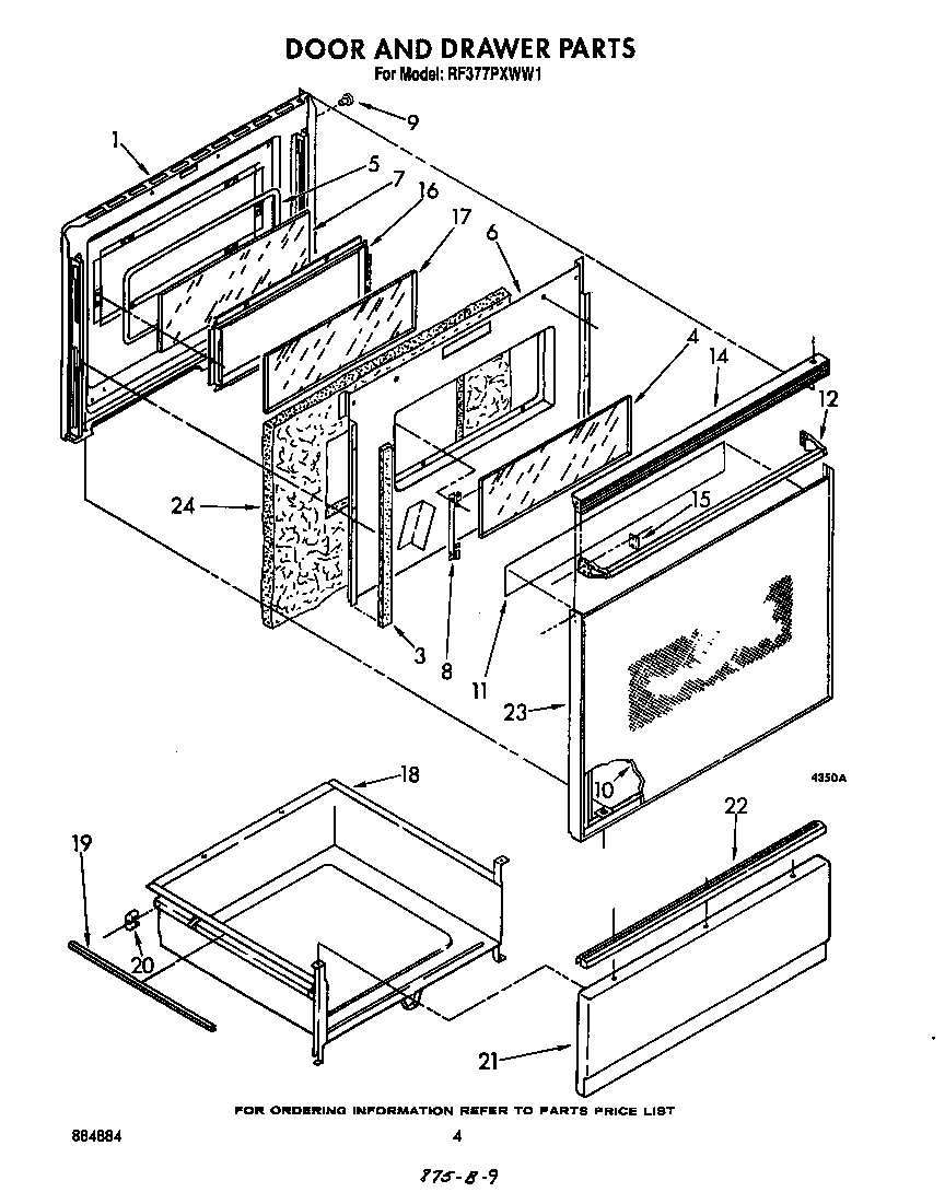Whirlpool RF377PXWW1 door and drawer diagram