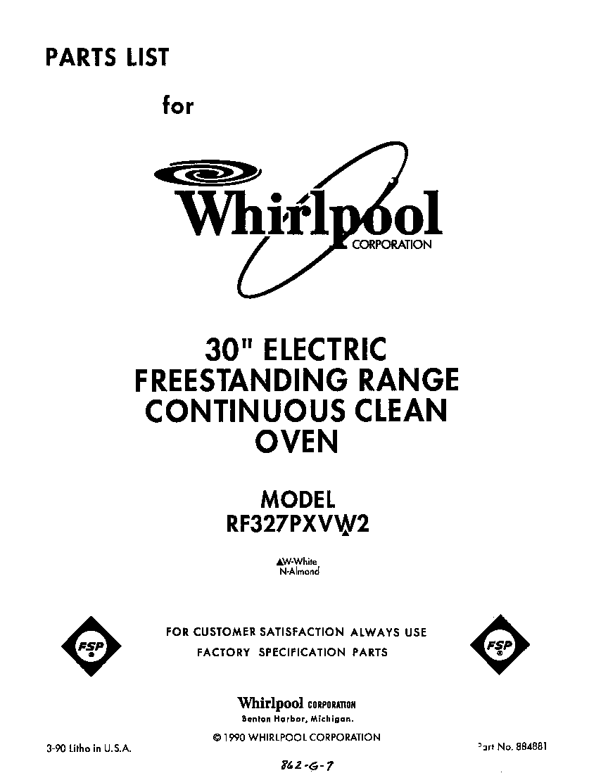 Whirlpool RF327PXVW2 front cover diagram