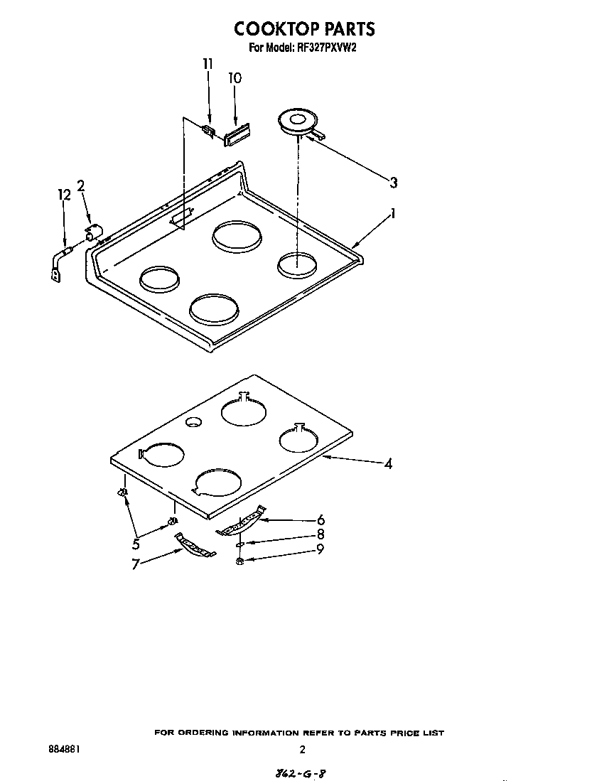 Whirlpool RF327PXVW2 cooktop diagram