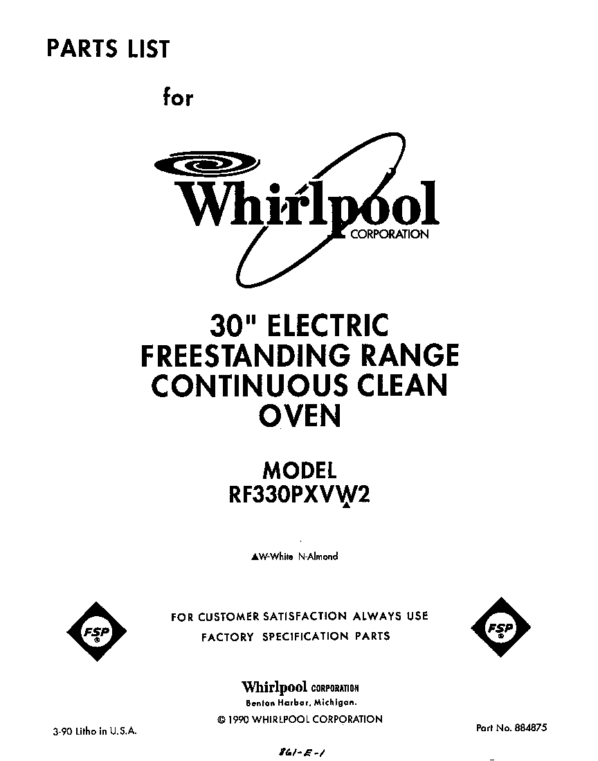 Whirlpool RF330PXVW2 front cover diagram