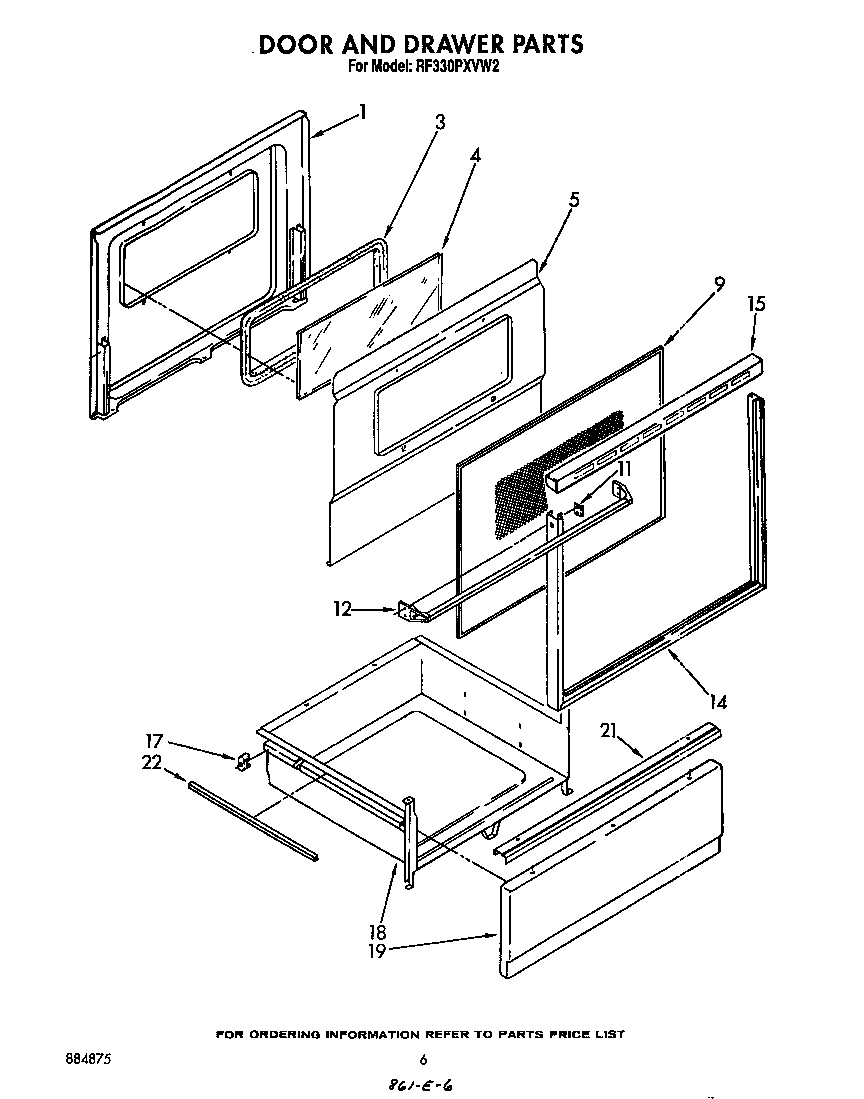 Whirlpool RF330PXVW2 door and drawer diagram