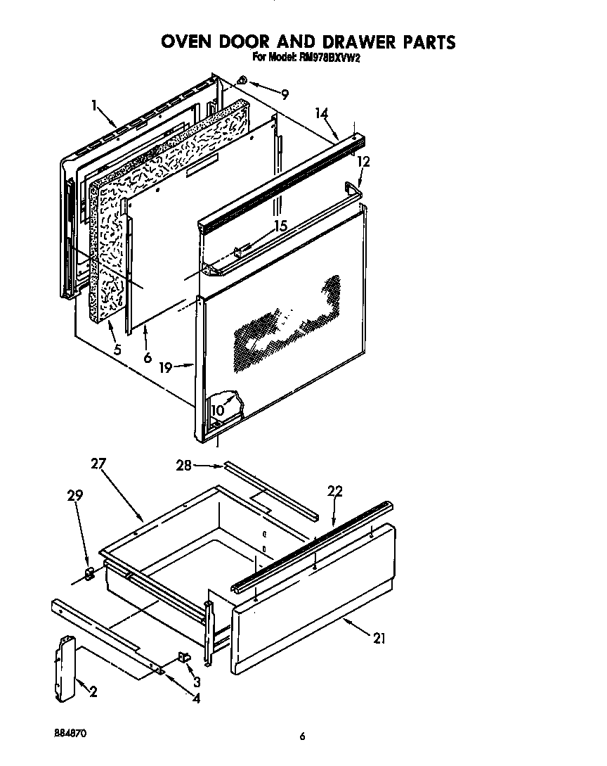 Whirlpool RM978BXVW2 oven door and drawer diagram