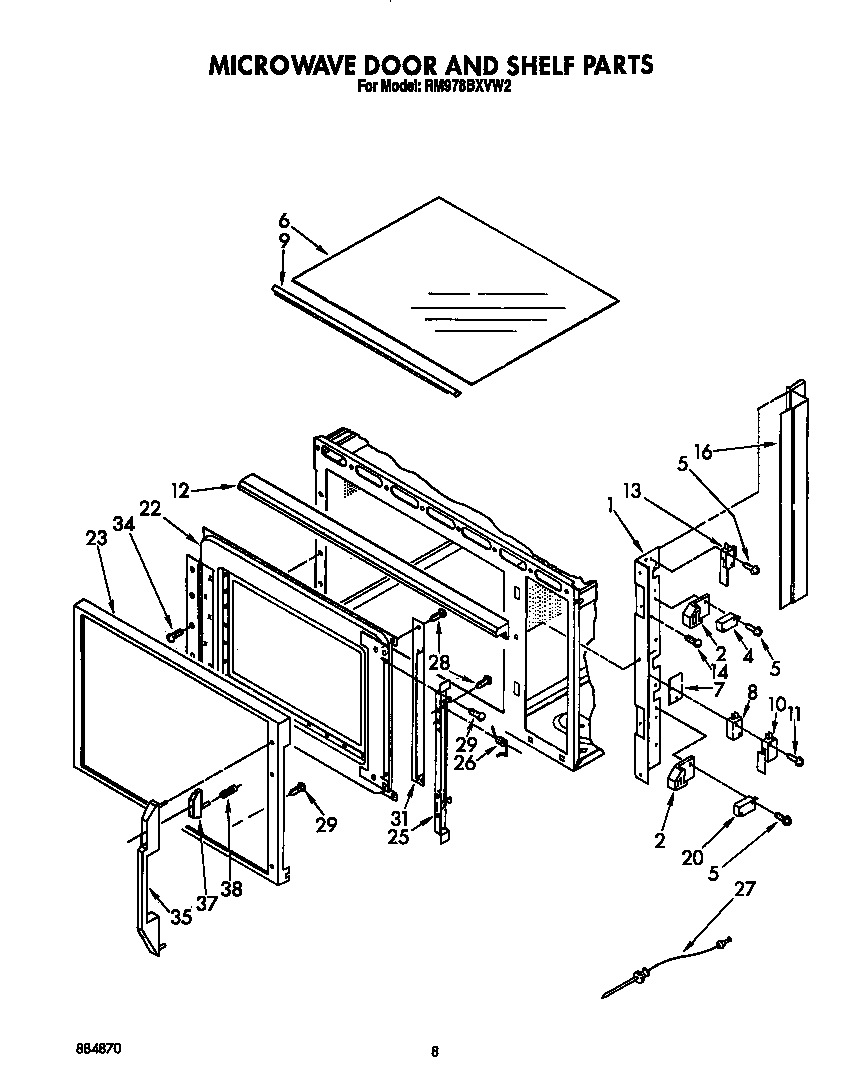 Whirlpool RM978BXVW2 microwave door and shelf diagram