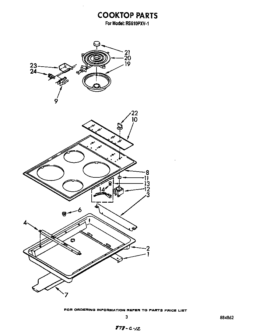 Whirlpool RS610PXV1 cooktop diagram