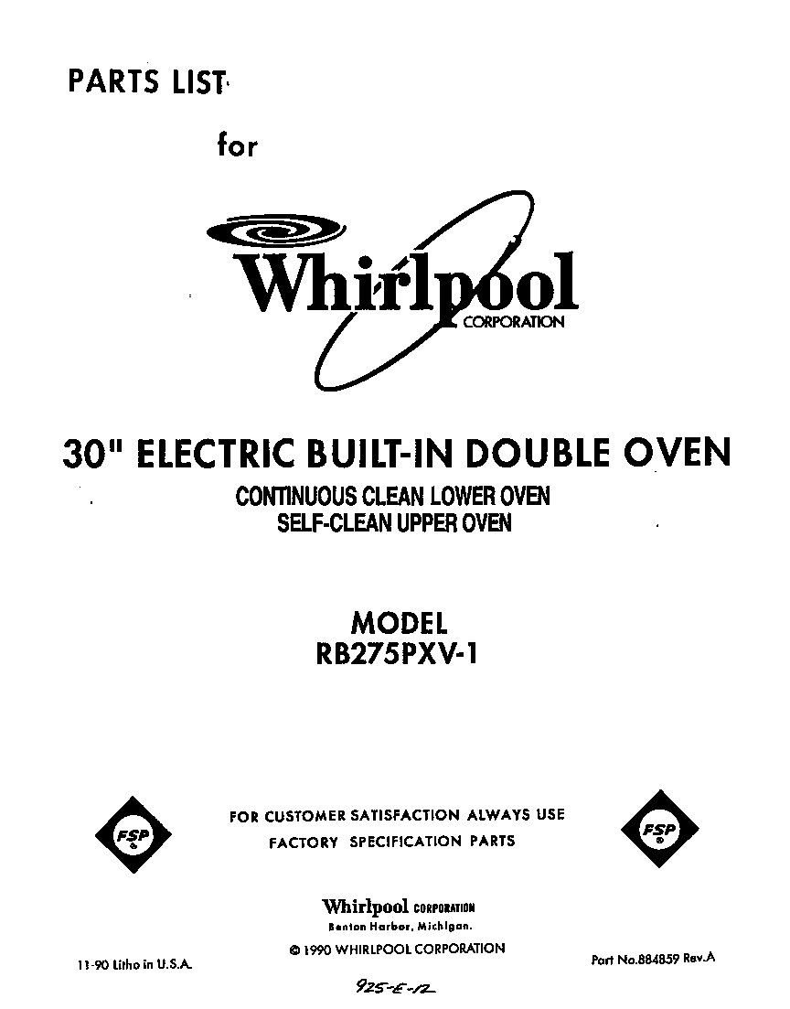 Whirlpool RB275PXV1 front cover diagram