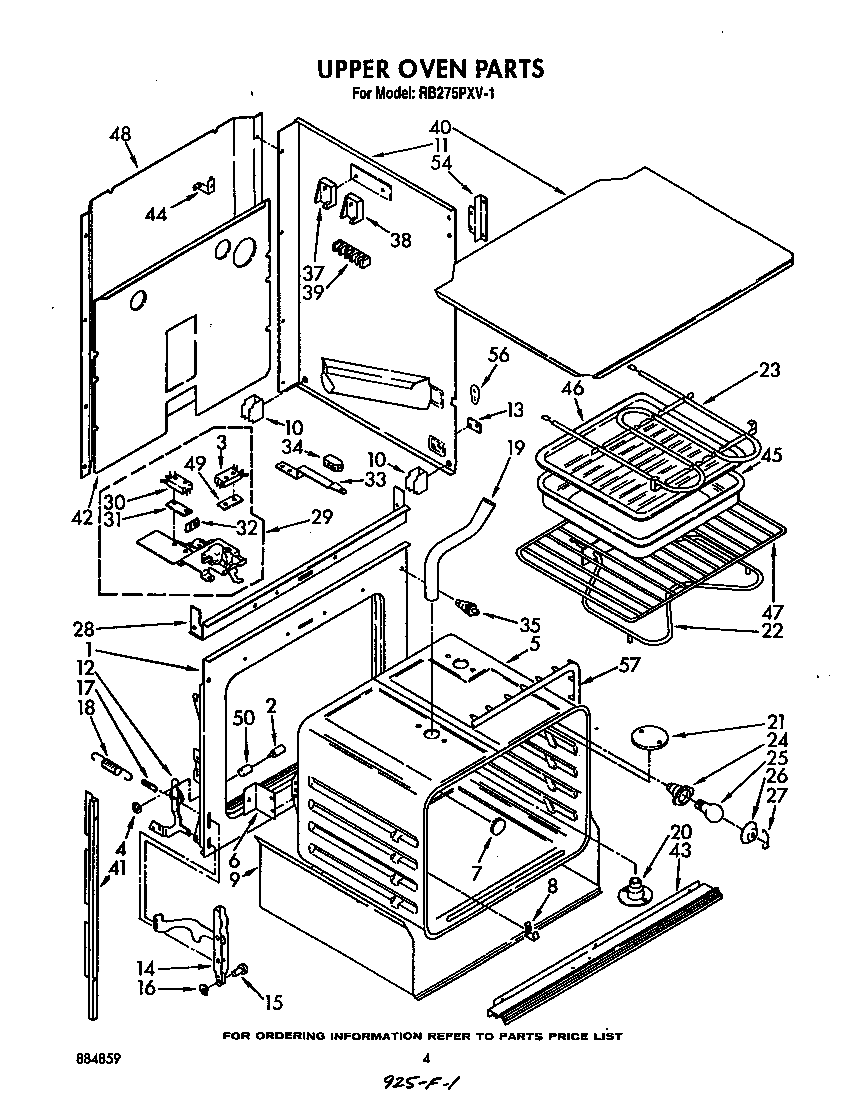 Whirlpool RB275PXV1 upper oven diagram
