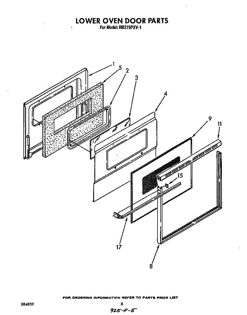 Whirlpool RB275PXV1 lower oven door diagram