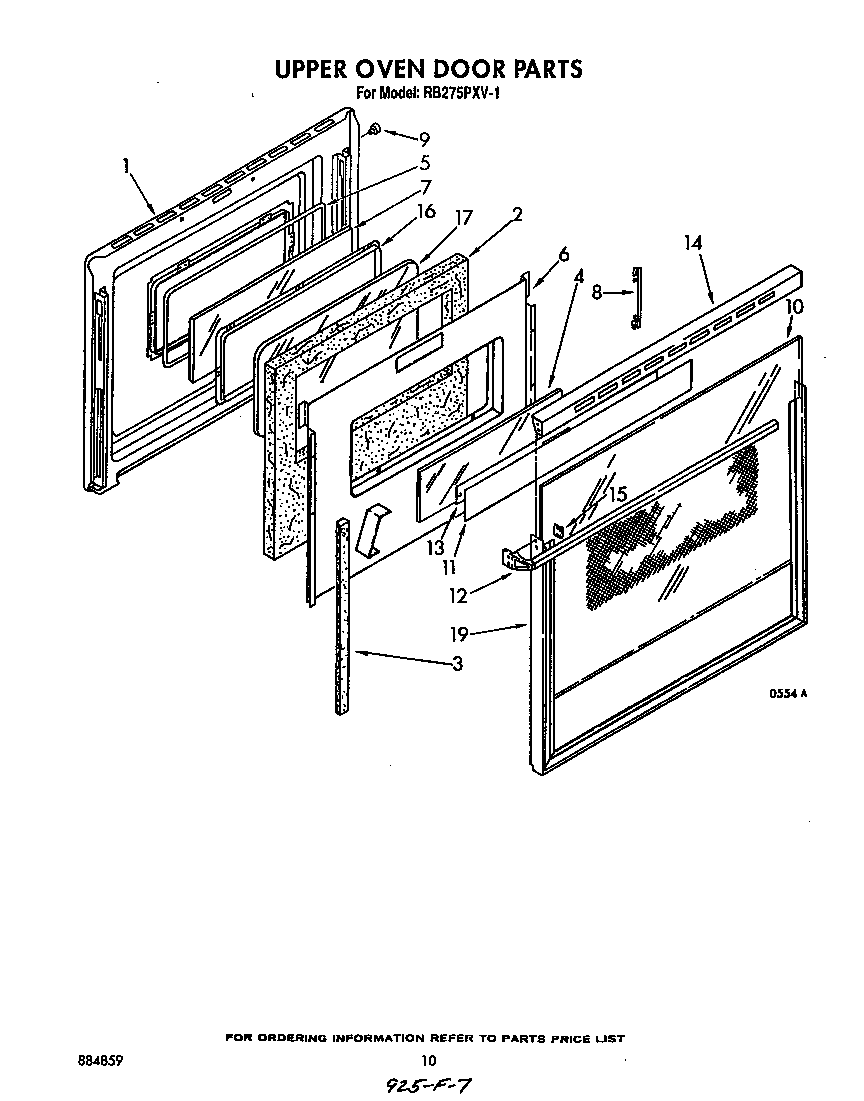 Whirlpool RB275PXV1 upper oven door diagram