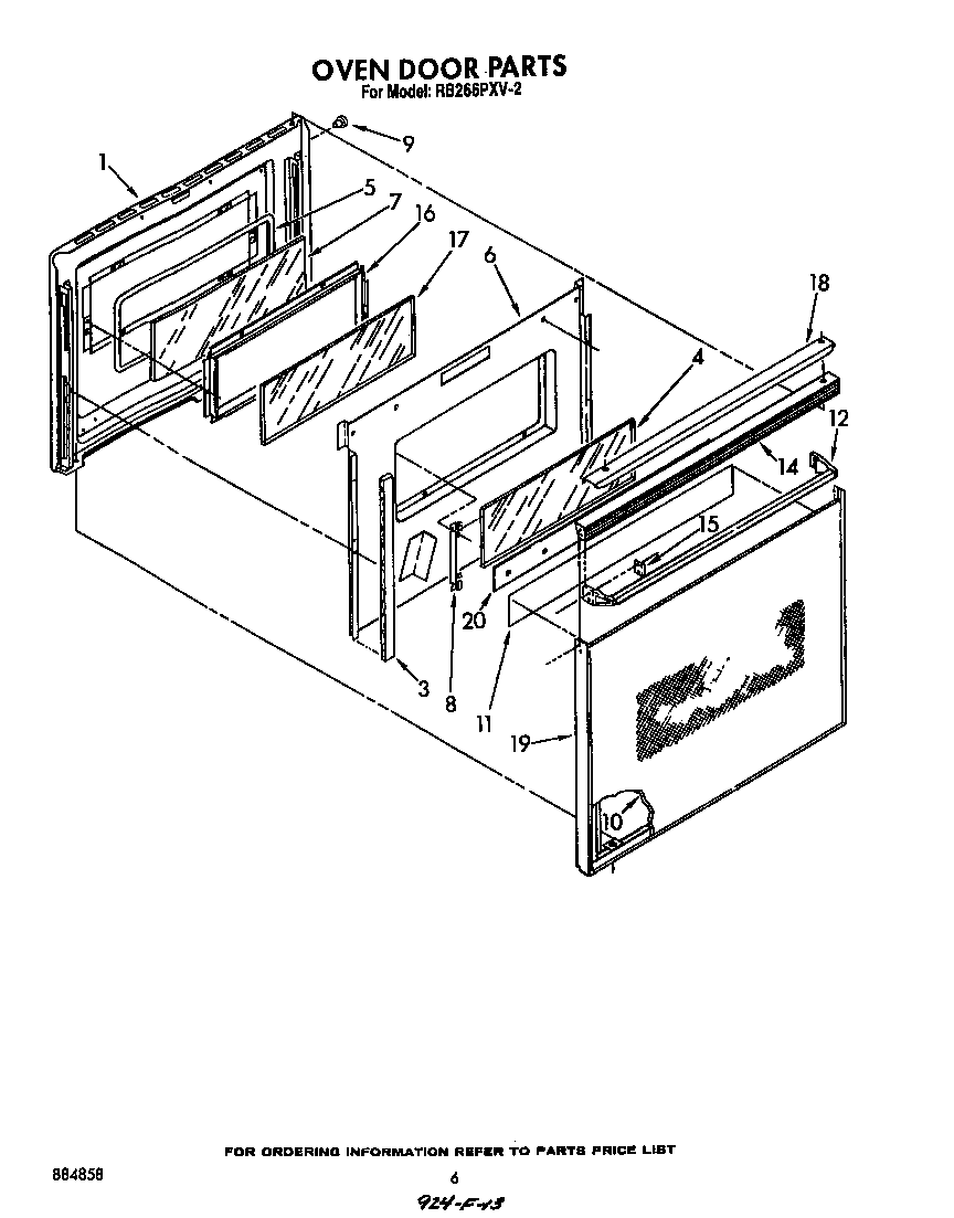 Whirlpool RB266PXV2 oven door diagram