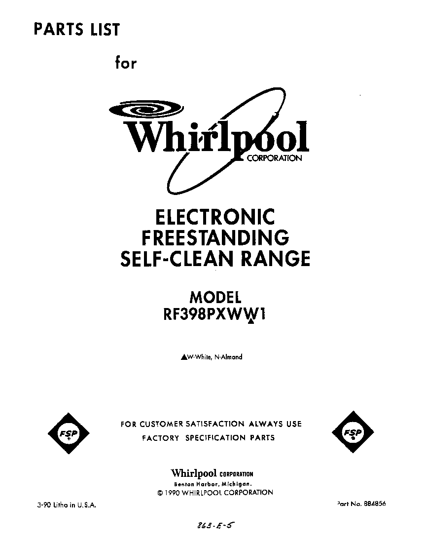 Whirlpool RF398PXWW1 front cover diagram