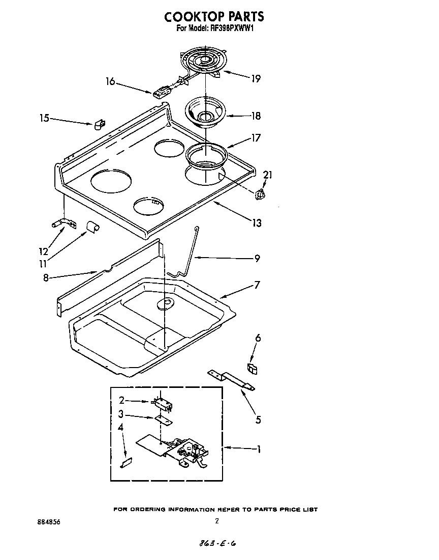 Whirlpool RF398PXWW1 cooktop diagram