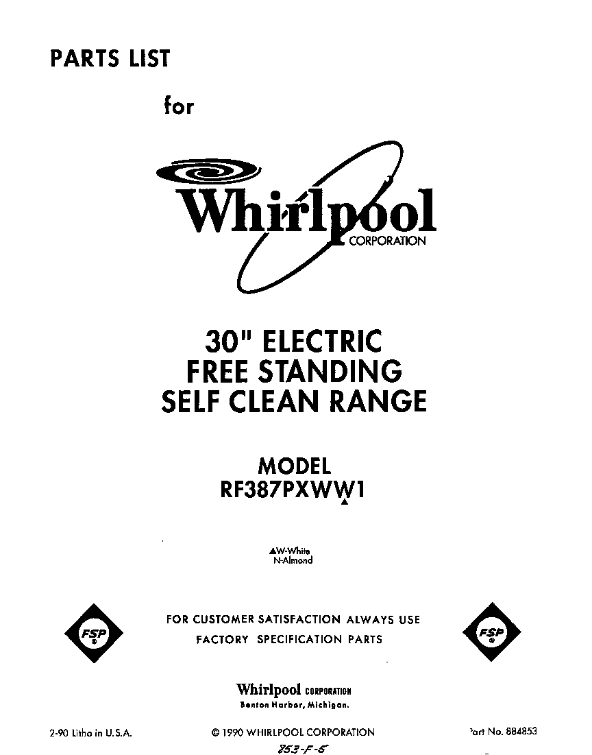 Whirlpool RF387PXWW1 front cover diagram