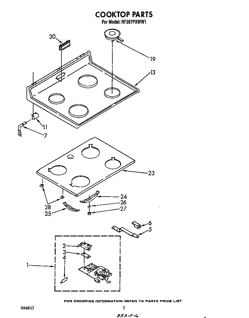 Whirlpool RF387PXWW1 cooktop diagram