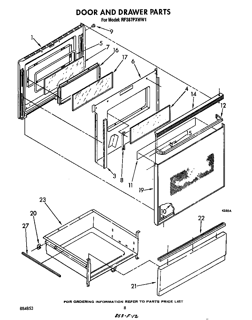 Whirlpool RF387PXWW1 door and drawer diagram
