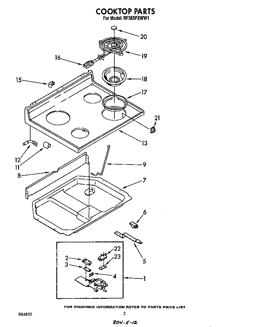 Whirlpool RF385PXWW1 cooktop diagram