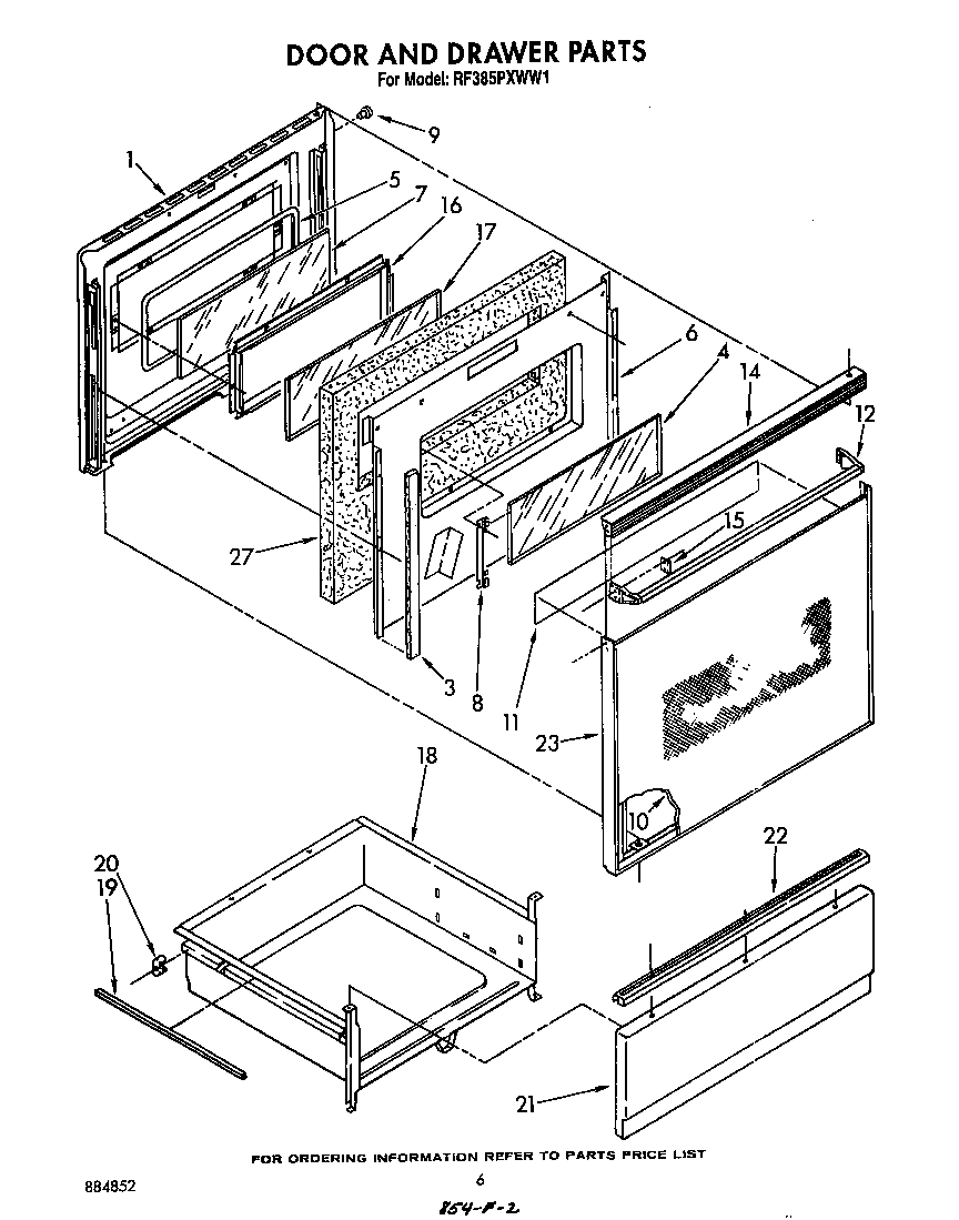 Whirlpool RF385PXWW1 door and drawer diagram