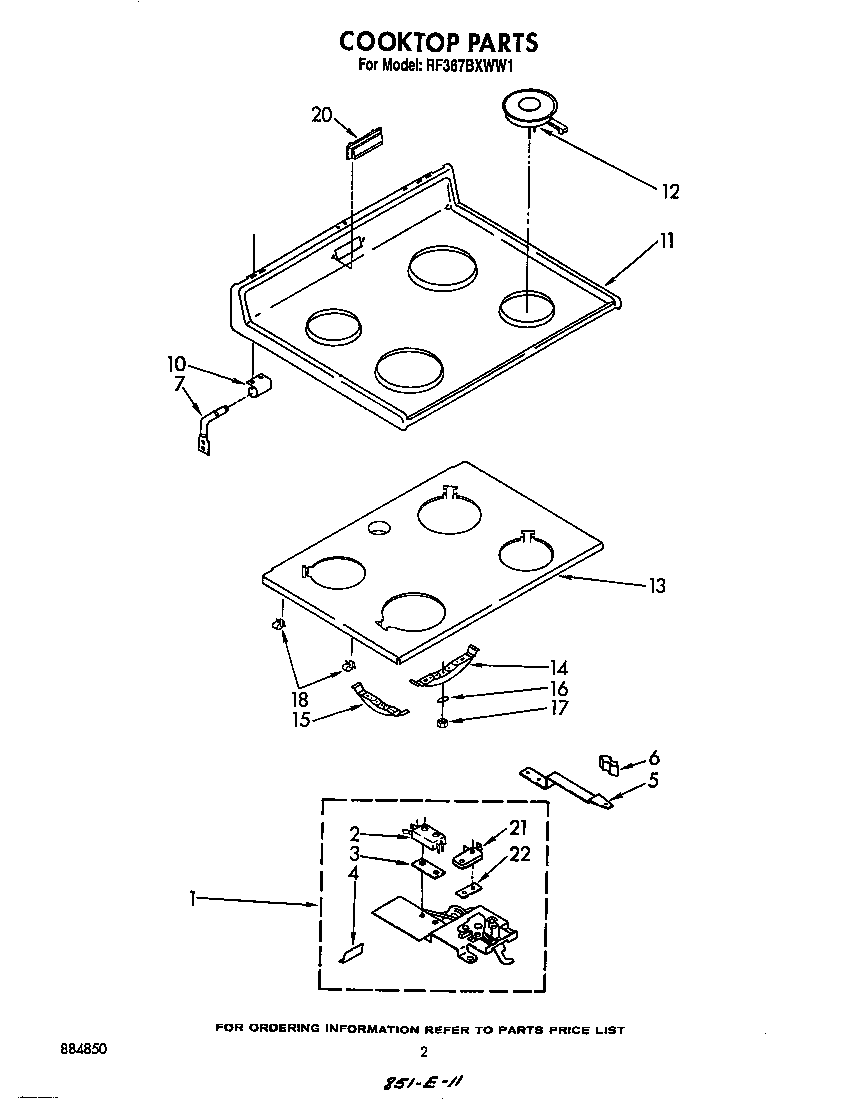 Whirlpool RF367BXWW1 cooktop diagram