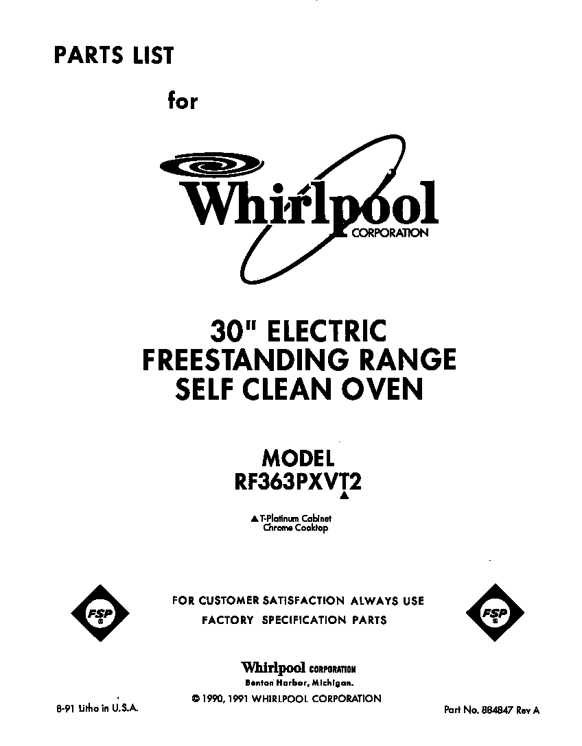 Whirlpool RF363PXVT2 front cover diagram