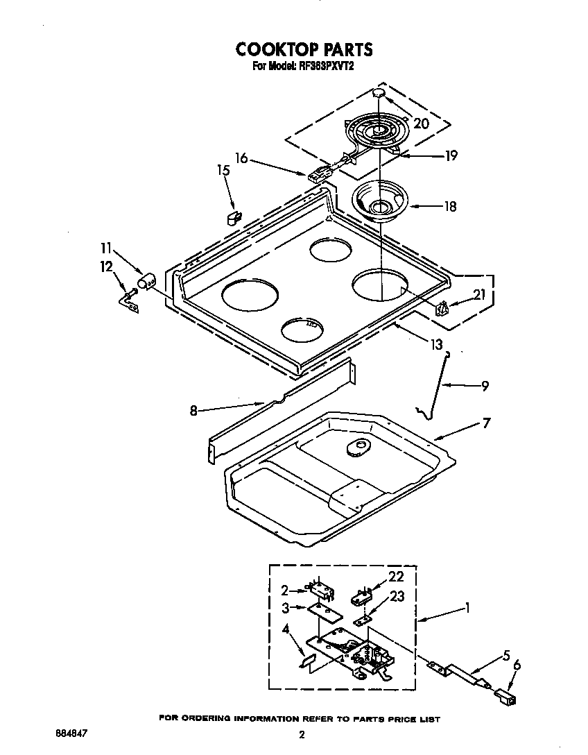 Whirlpool RF363PXVT2 cooktop diagram