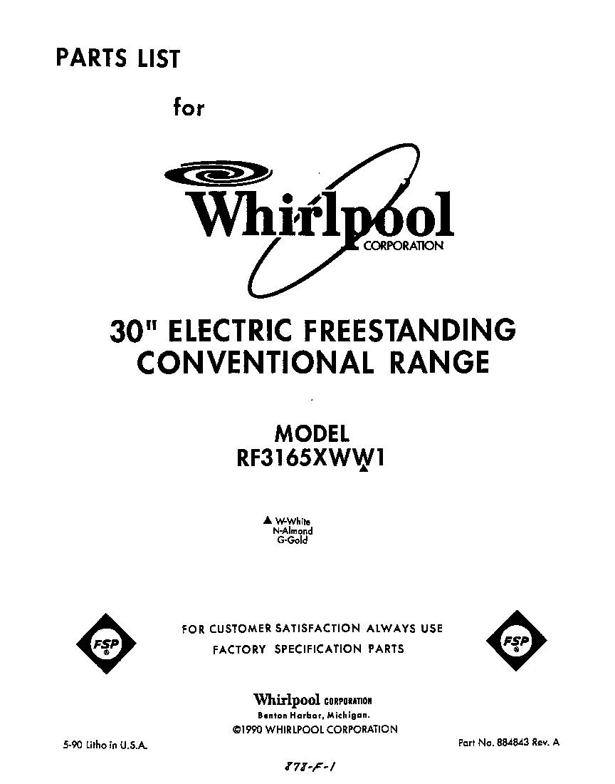 Whirlpool RF3615XWW1 front cover diagram