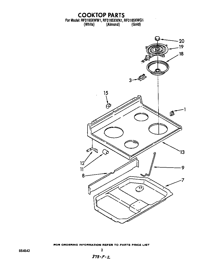 Whirlpool RF3615XWW1 cook top diagram