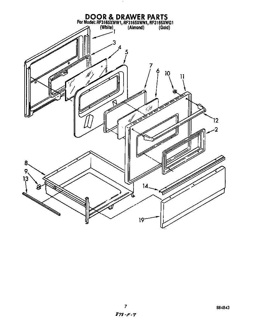 Whirlpool RF3615XWW1 door and drawer diagram