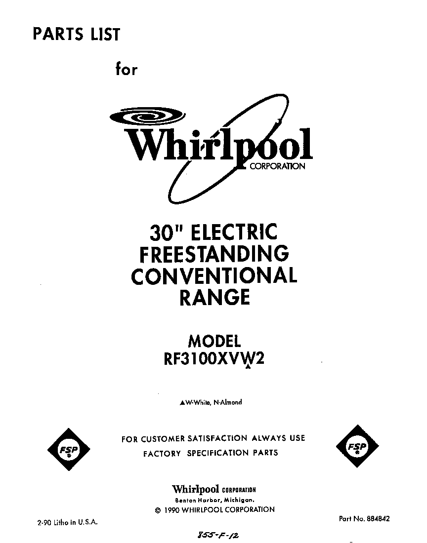 Whirlpool RF3100XVW2 front cover diagram