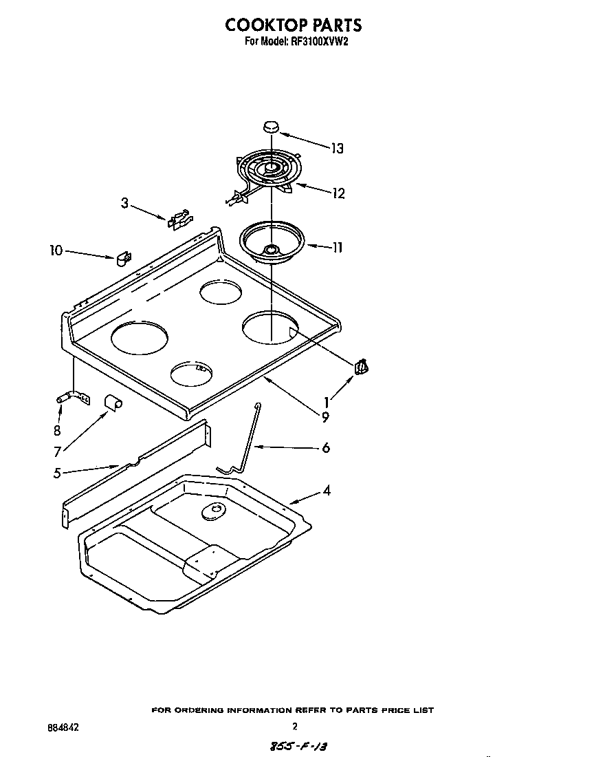 Whirlpool RF3100XVW2 cooktop diagram