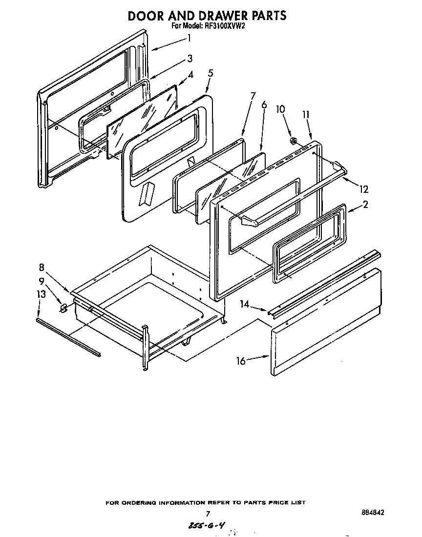Whirlpool RF3100XVW2 door and drawer diagram