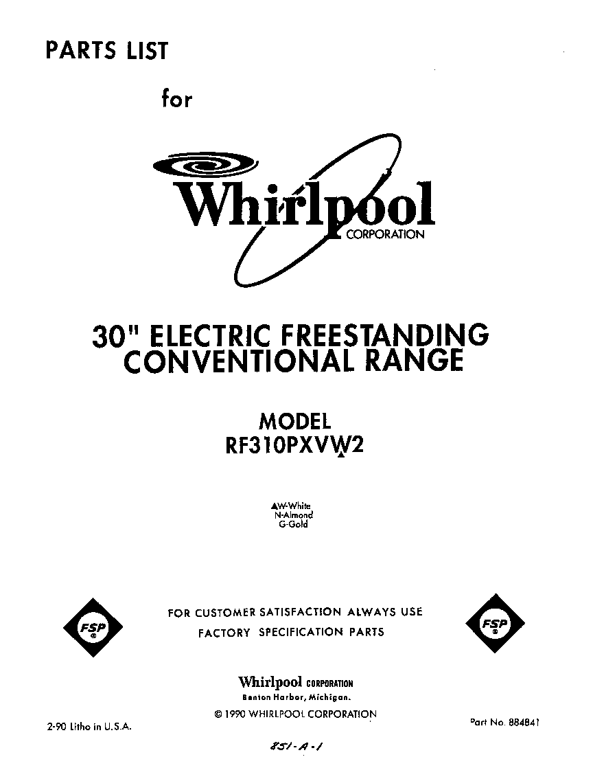 Whirlpool RF310PXVW2 front cover diagram
