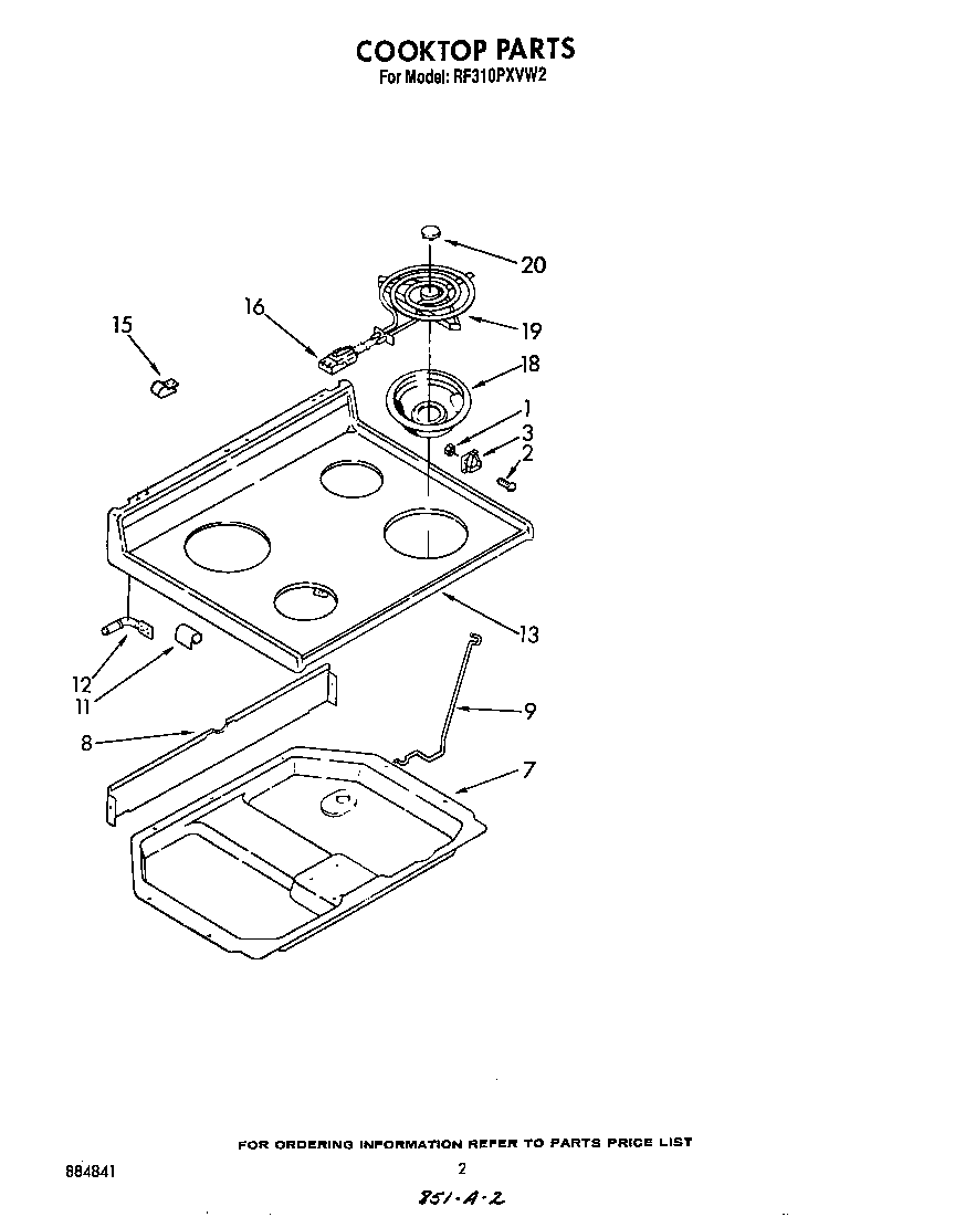 Whirlpool RF310PXVW2 cooktop diagram