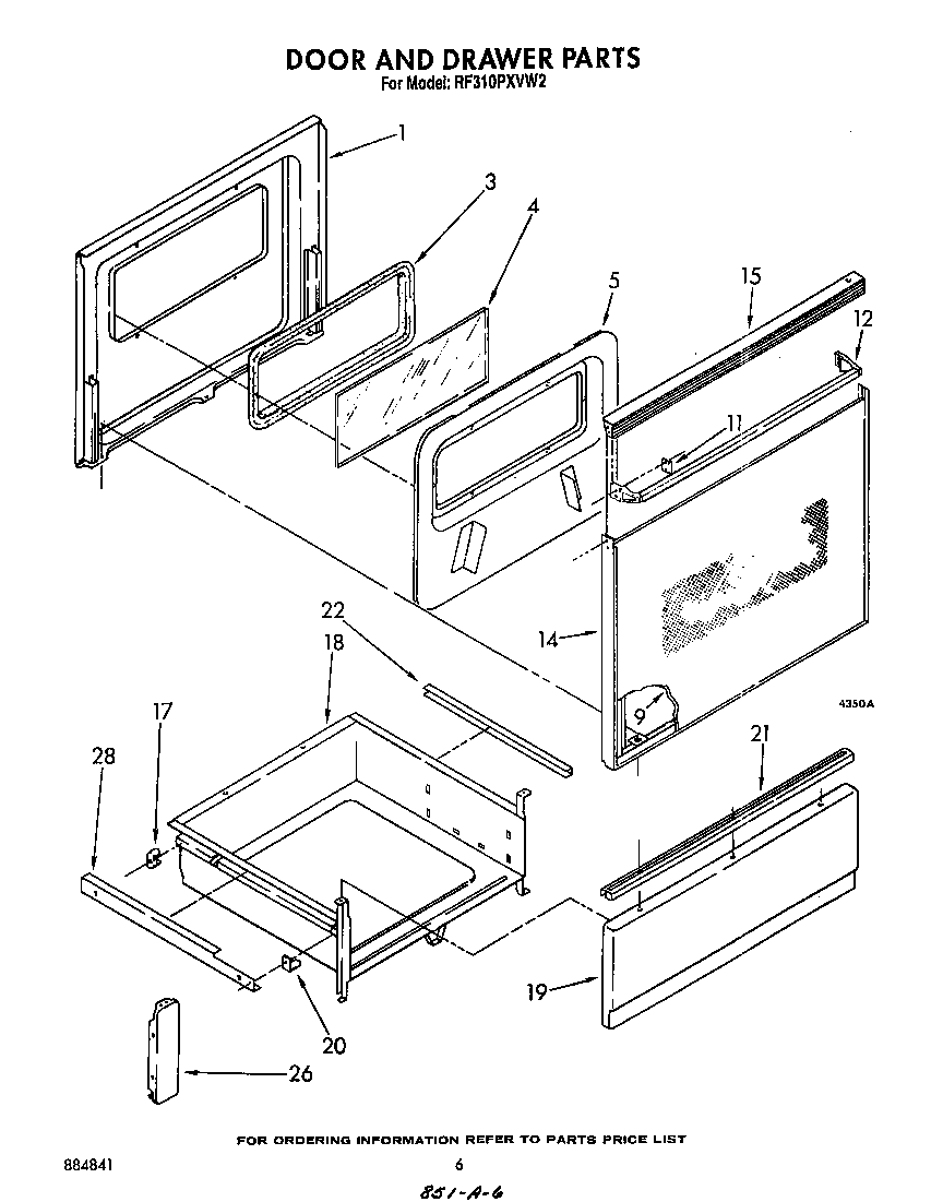 Whirlpool RF310PXVW2 door and drawer diagram