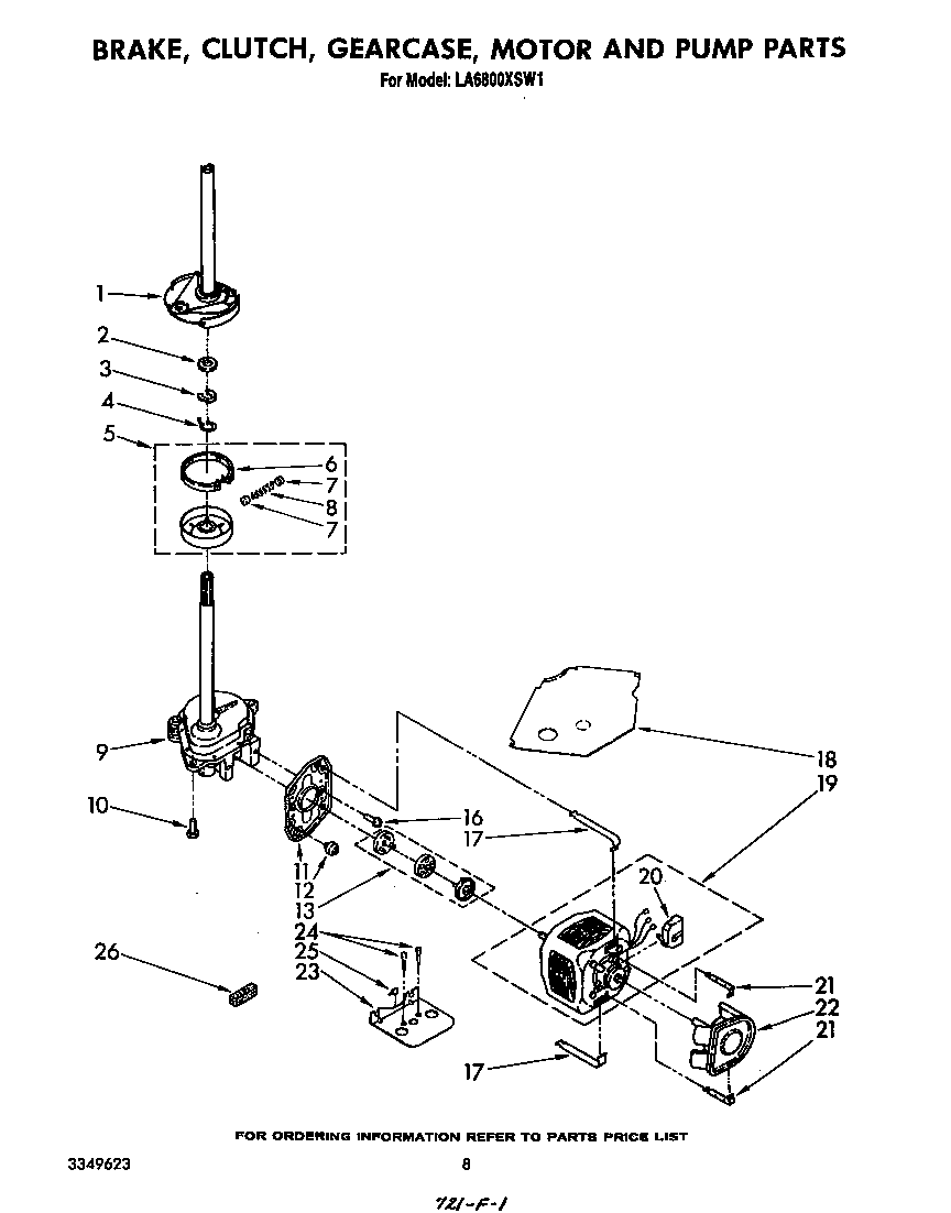 Whirlpool LA6800XSW1 brake, clutch, gearcase, motor and pump diagram
