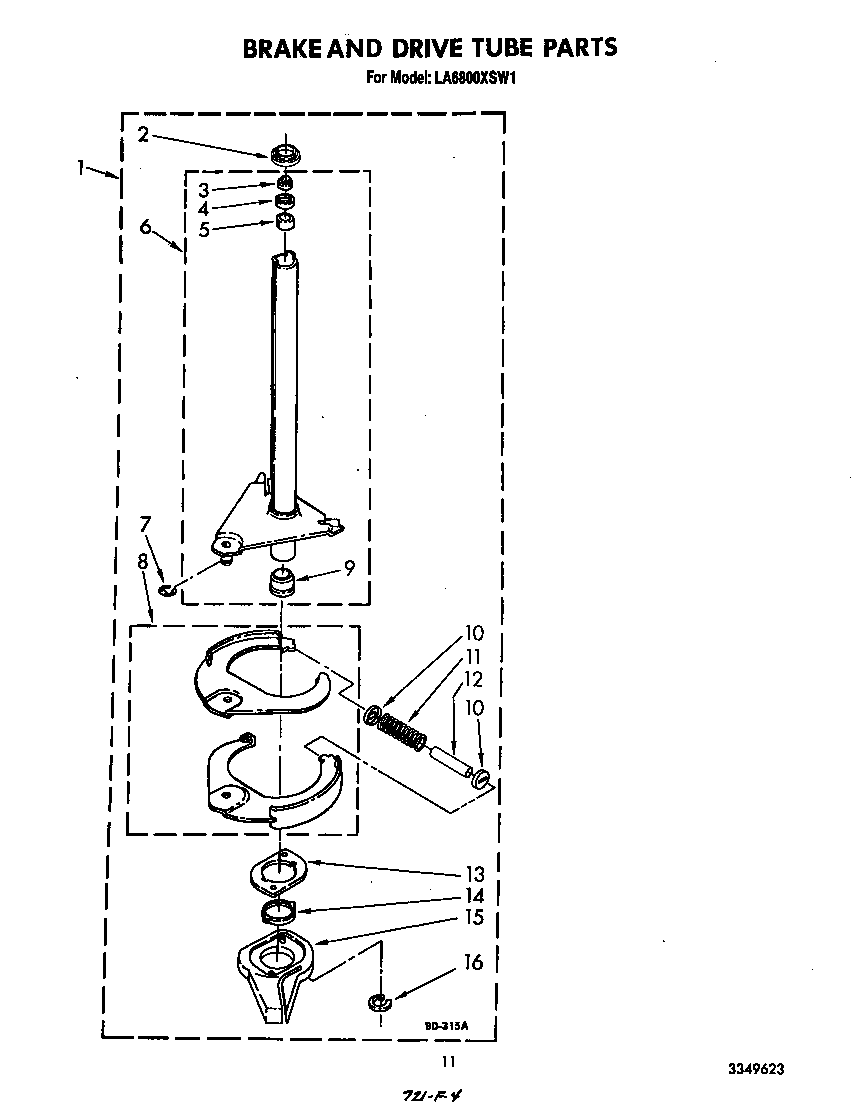 Whirlpool LA6800XSW1 brake and drive tube diagram