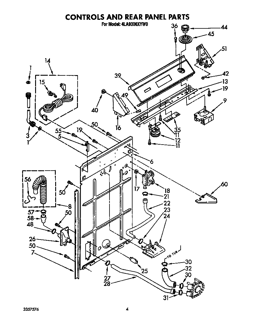 Whirlpool 4LA9300XYW0 controls and rear panel diagram