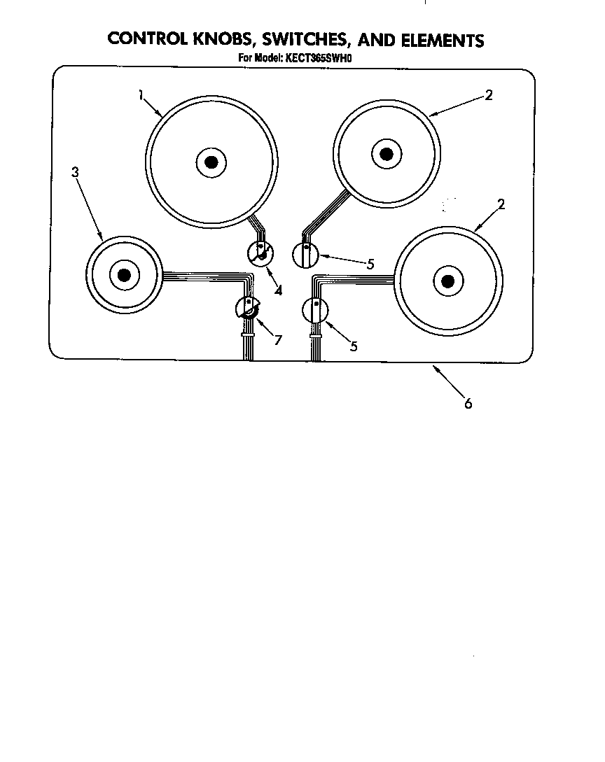 KitchenAid KECT365SWH0 control knobs, switches, and elements diagram