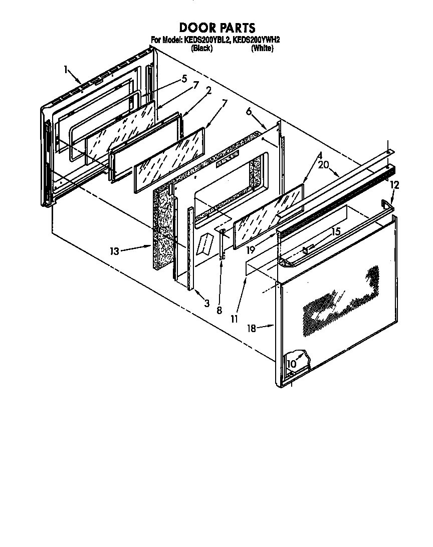 KitchenAid KEDS200YWH2 door diagram