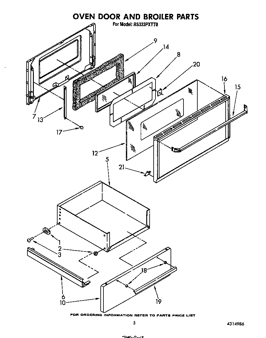 Whirlpool RS333PXTT0 oven door and broiler diagram