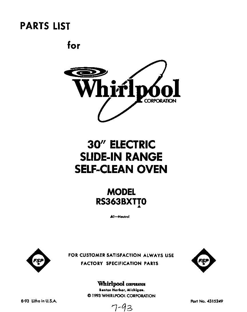 Whirlpool RS363BXTT0 front cover diagram